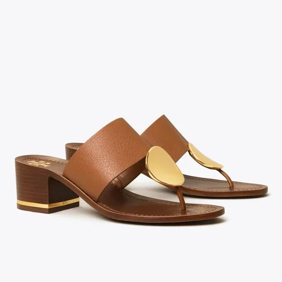 Tory Burch PATOS DISK 45MM SANDAL Mou Brown Gold STUNNING AND COMFORTABLE! - Picture 2 of 10